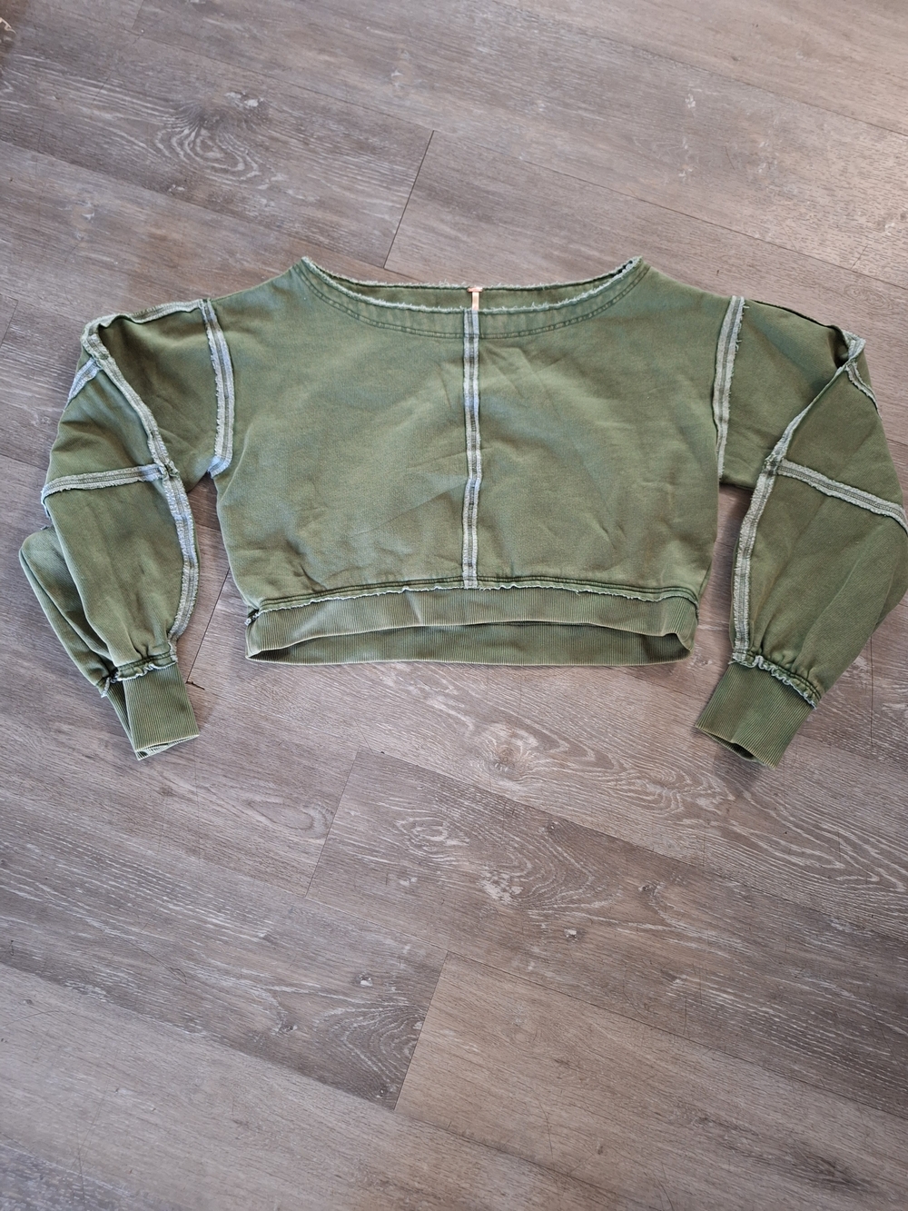 Free People Frayed Olive Green Cropped Pullover